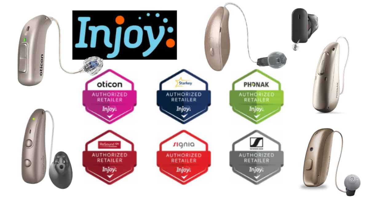 Injoy-Logo mit angebotenen Hörgerätemarken und -produkten