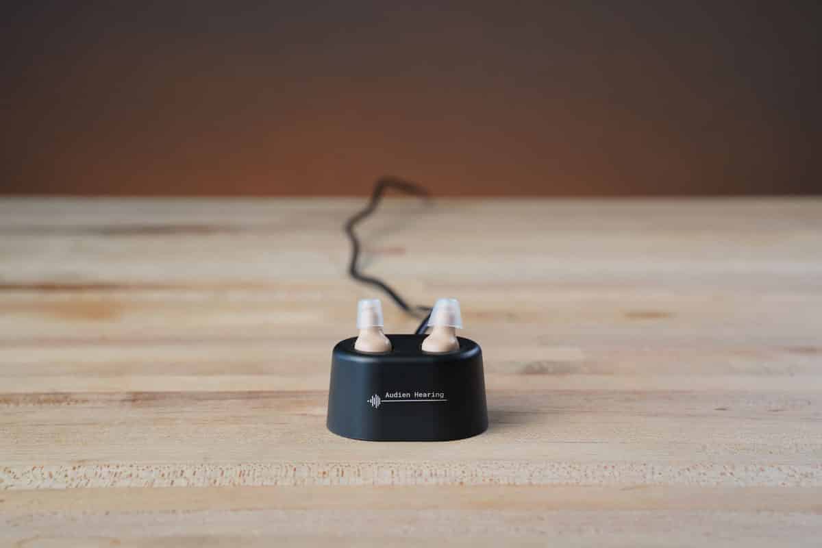 Audien Atom charging on my desk.