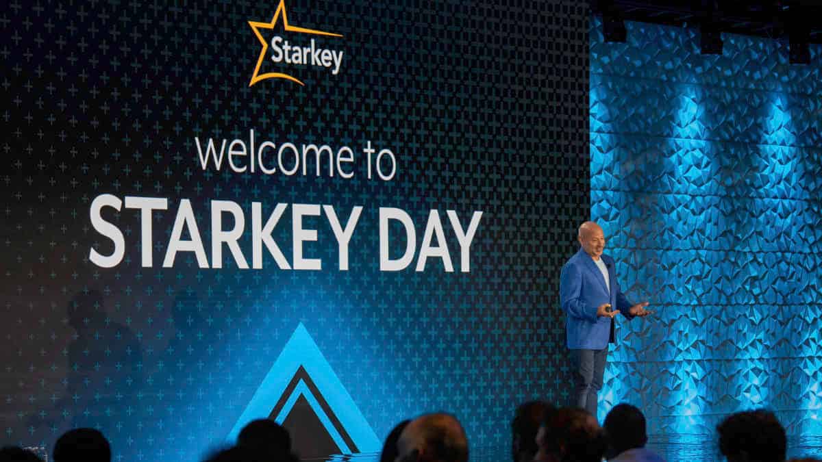 Starkey President and CEO Brandon Sawalich welcomes attendees to Starkey Day 2026 and the launch of the company's latest flagship hearing aid, Omega AI+.