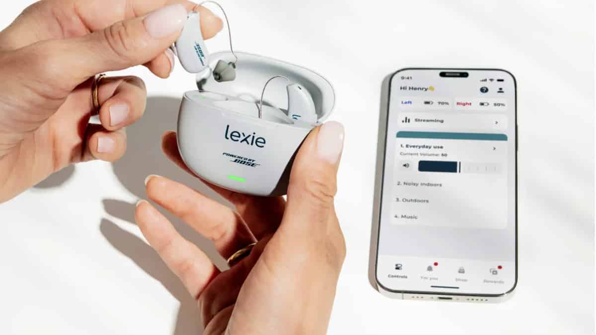 Lexie B3 Powered by Bose, portable charger, and app.