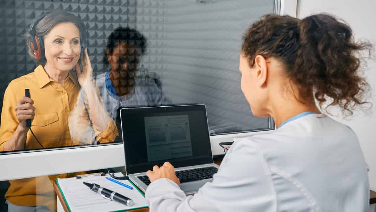 Responding to beeps in a soundproof booth during a hearing test can be a lot different than accurately understanding what's being said in real-life conversation, especially when there's noise involved.