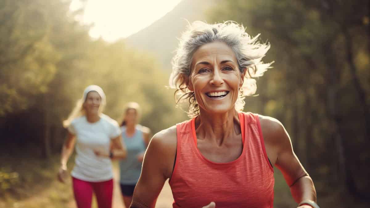 Hearing Aids And Fitness Tracking Woman Jogging